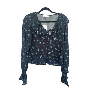 WeWoreWhat Ruffle Watercolor Ditsy Floral Print Long Sleeve Blouse Size Medium M